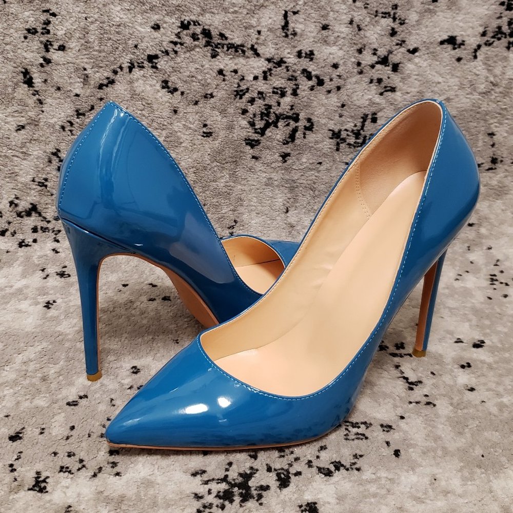 Onlymaker Stunning Blue Patent Stiletto Pumps 13 Sexy Colorful Office